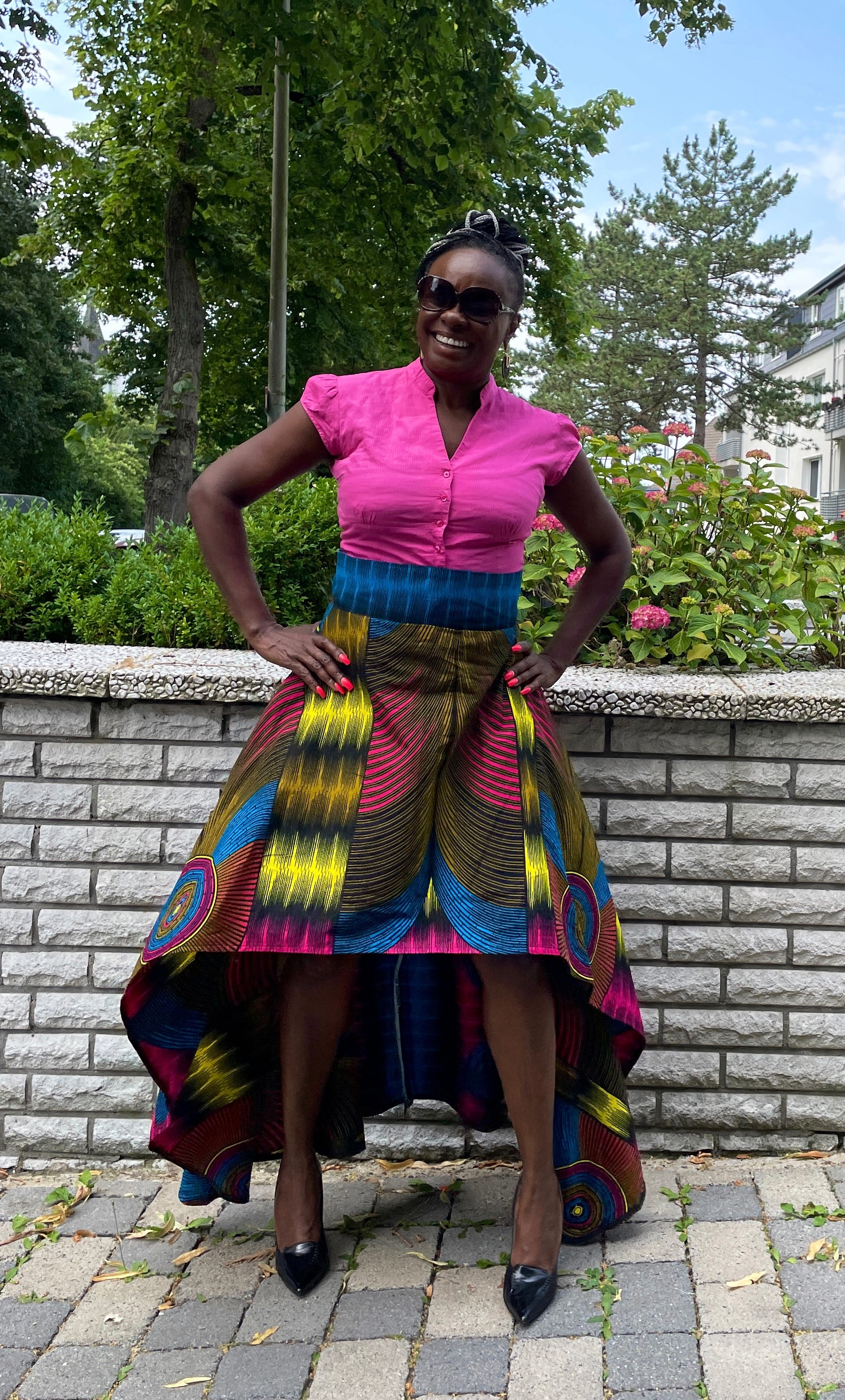 KAMSI AFRICAN FLARED HIGH-LOW PRINT SKIRT – Maziina