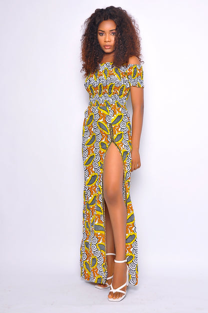 LAYO OFF SHOULDER AFRICAN PRINT DRESS