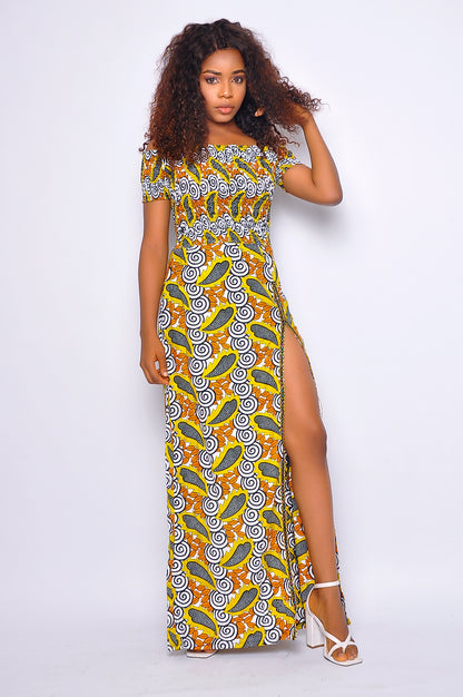LAYO OFF SHOULDER AFRICAN PRINT DRESS