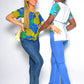 CHINENYE AFRICAN PRINT  WHITE / TURQUOISE TOP