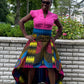 KAMSI AFRICAN FLARED HIGH-LOW PRINT SKIRT