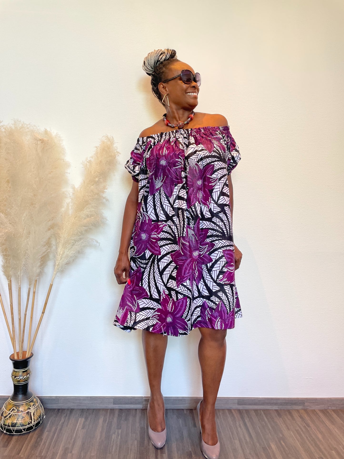 ASHAY OFF-SHOULDER AFRICAN PRINT SUMMER SHIFT DRESS