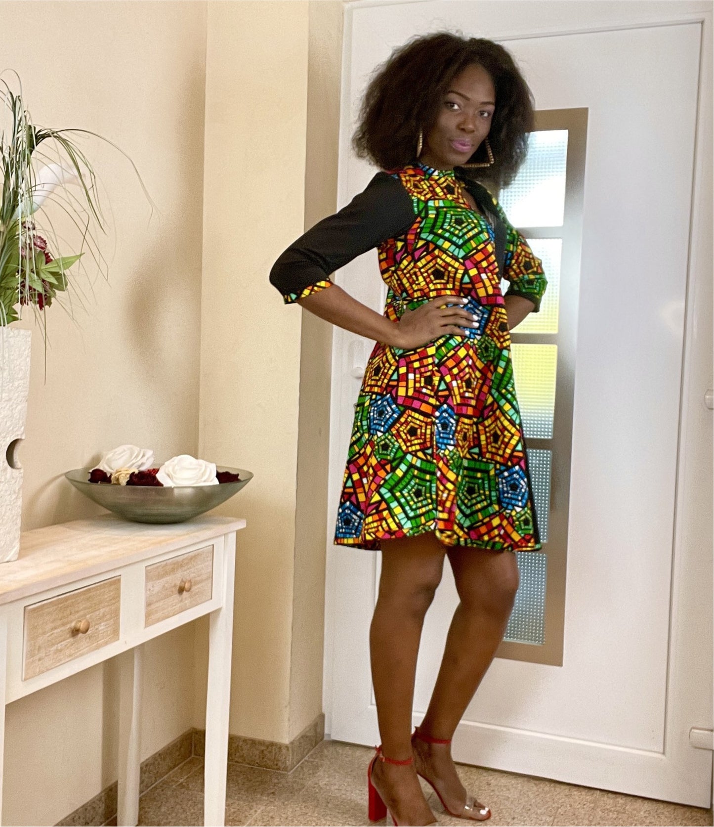 ENIOLA AFRICAN TWO-TONE PRINT DRESS