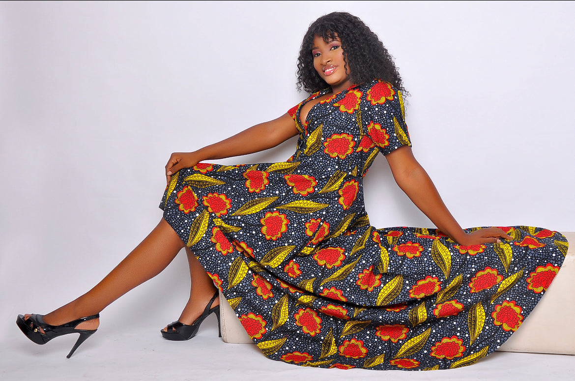 AMAKA AFRICAN PRINT HIGH-LOW MAXI DRESS