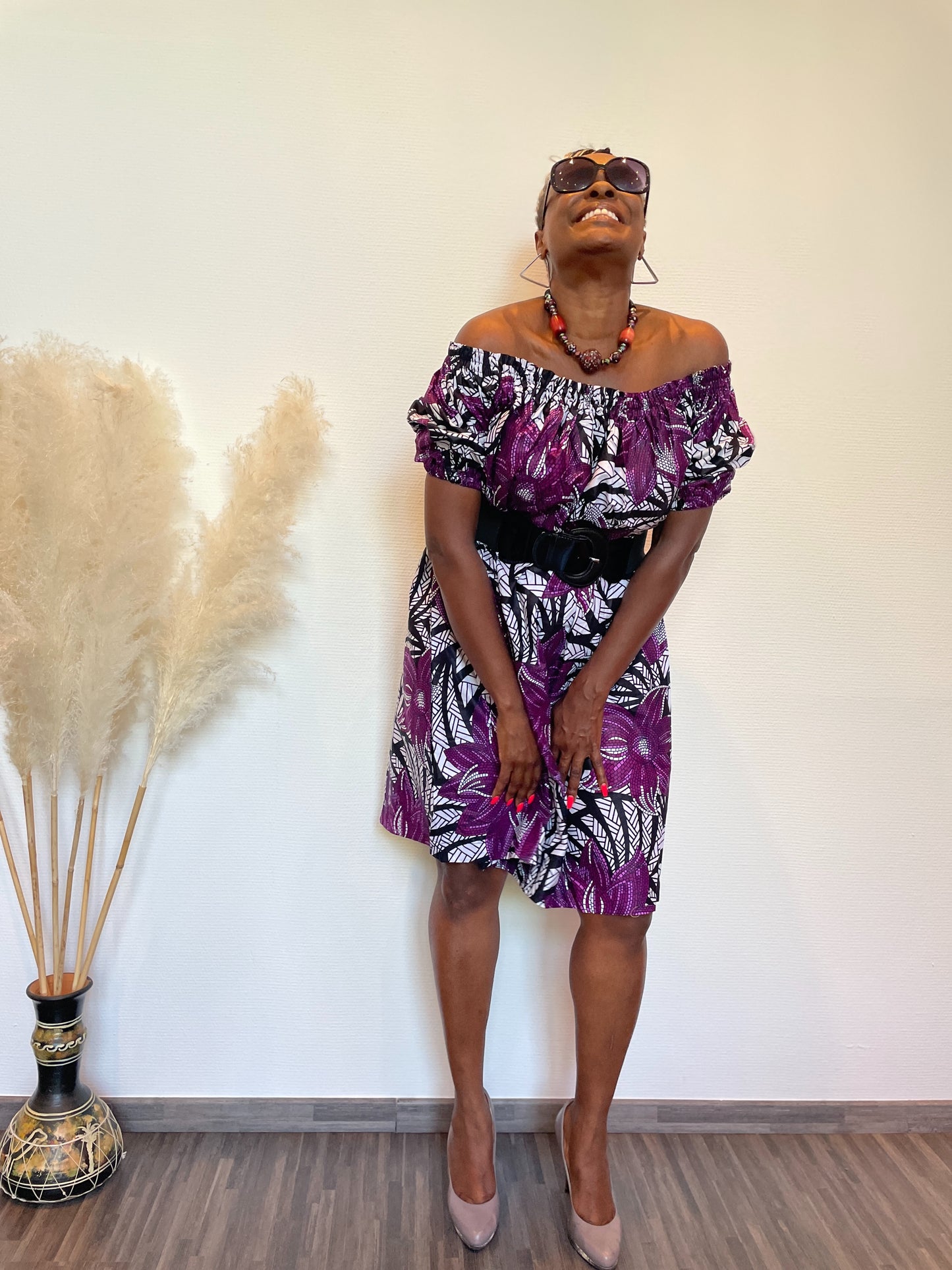 ASHAY OFF-SHOULDER AFRICAN PRINT SUMMER SHIFT DRESS