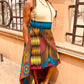 KAMSI AFRICAN FLARED HIGH-LOW PRINT SKIRT