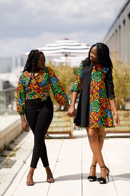ENIOLA AFRICAN TWO-TONE PRINT DRESS