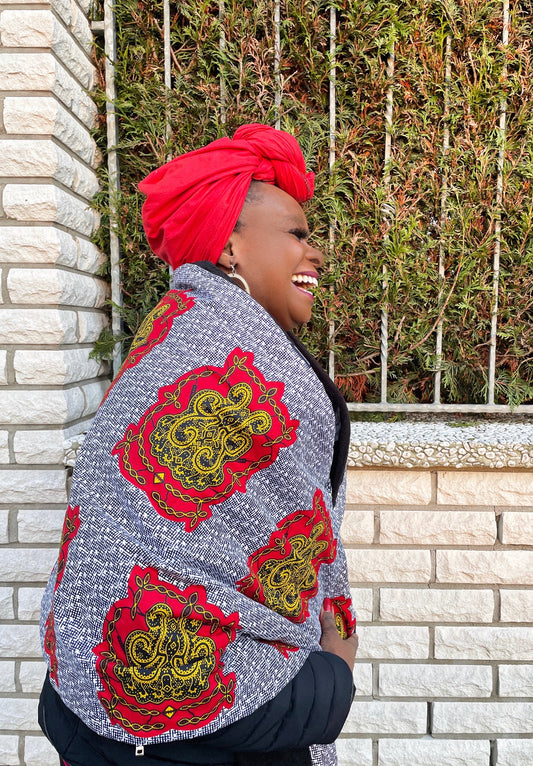 NONYE AFRICAN print winter scarf for Adults Unisex - Yellow / Red Ankara