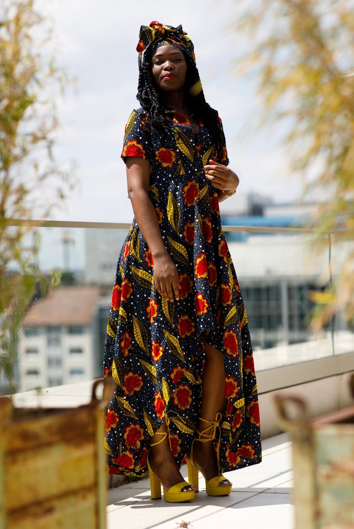 AMAKA AFRICAN PRINT HIGH-LOW MAXI DRESS
