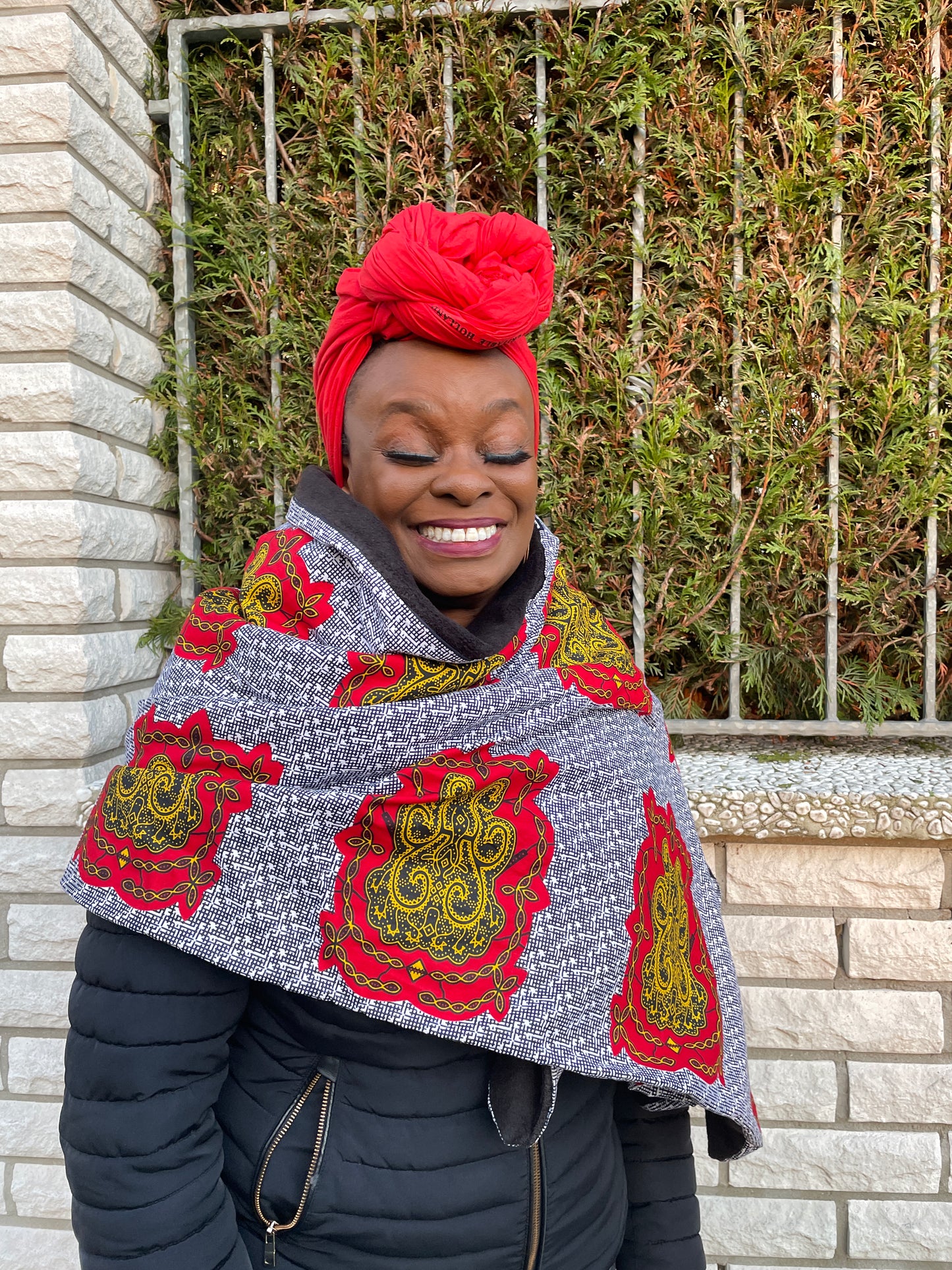 NONYE AFRICAN print winter scarf for Adults Unisex - Yellow / Red Ankara