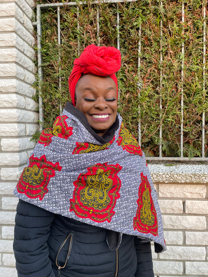 NONYE AFRICAN print winter scarf for Adults Unisex - Yellow / Red Ankara