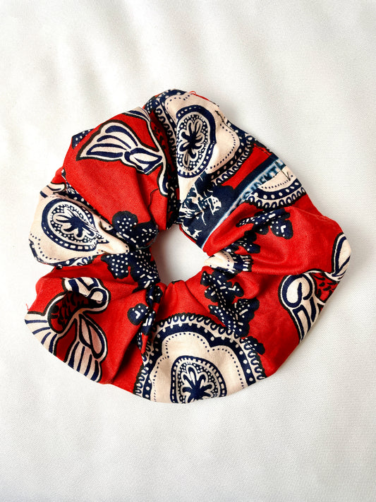 AFRICAN Print Scrunchies - Hair Accessories - Medium Red and Peach