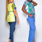 CHINENYE AFRICAN PRINT  WHITE / TURQUOISE TOP