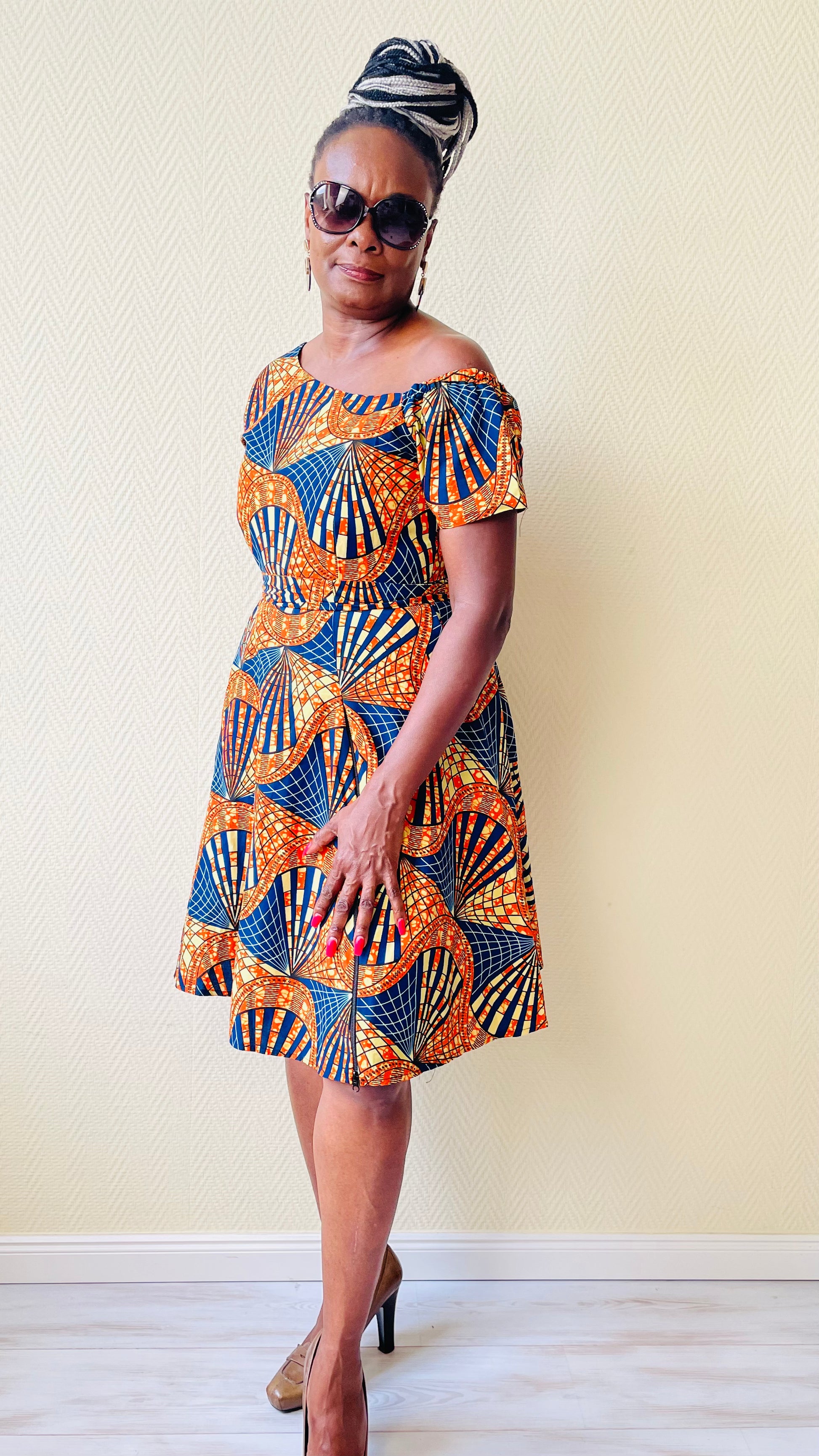 Cold shoulder african print dress clearance