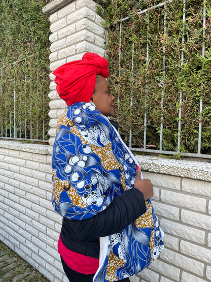 NGOZI AFRICAN print winter scarf for Adults Unisex - White / Blue Ankara