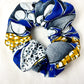 AFRICAN Print Scrunchies - Hair Accessories - Medium Blue and White