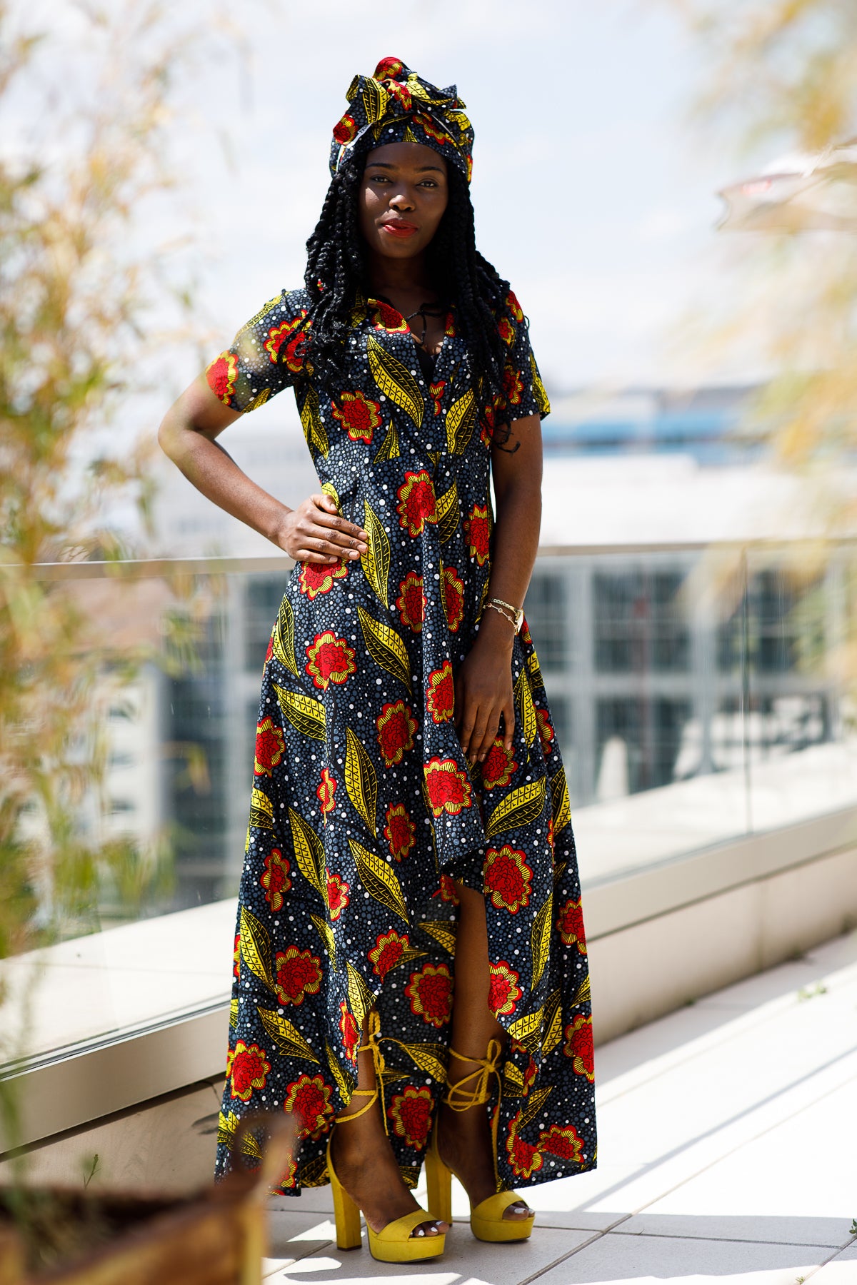 AMAKA AFRICAN PRINT HIGH-LOW MAXI DRESS