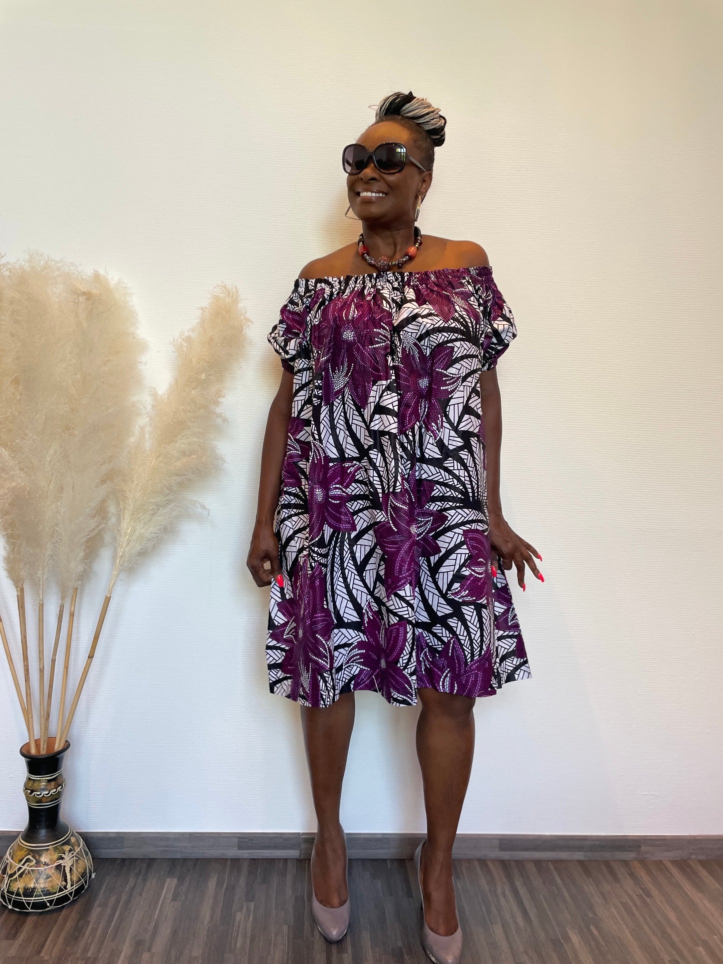 ASHAY OFF-SHOULDER AFRICAN PRINT SUMMER SHIFT DRESS