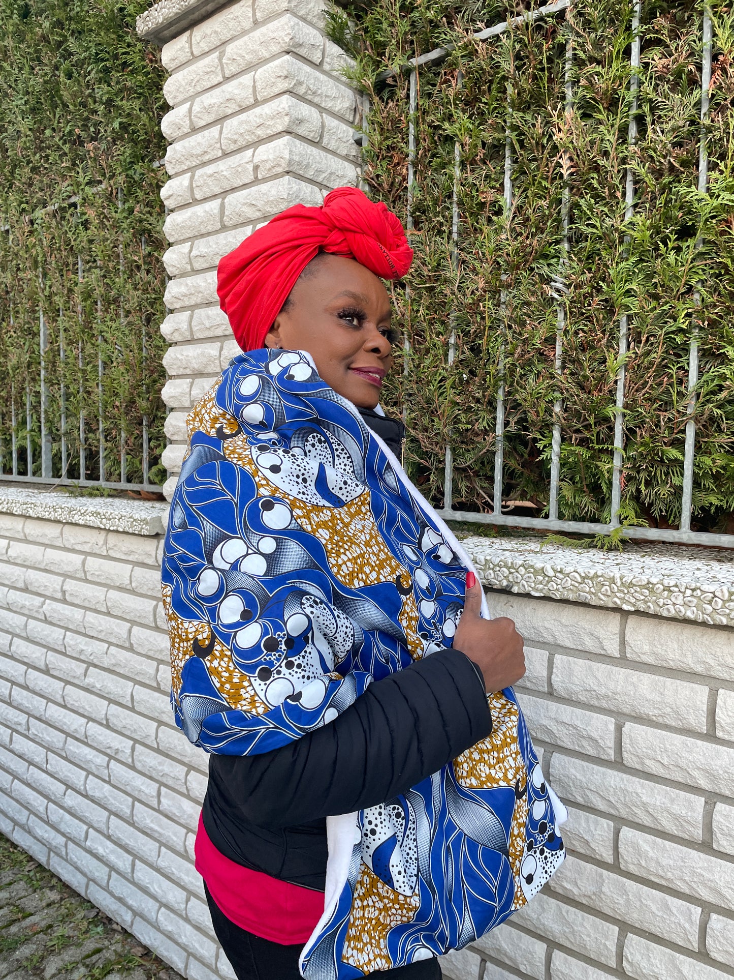 NGOZI AFRICAN print winter scarf for Adults Unisex - White / Blue Ankara