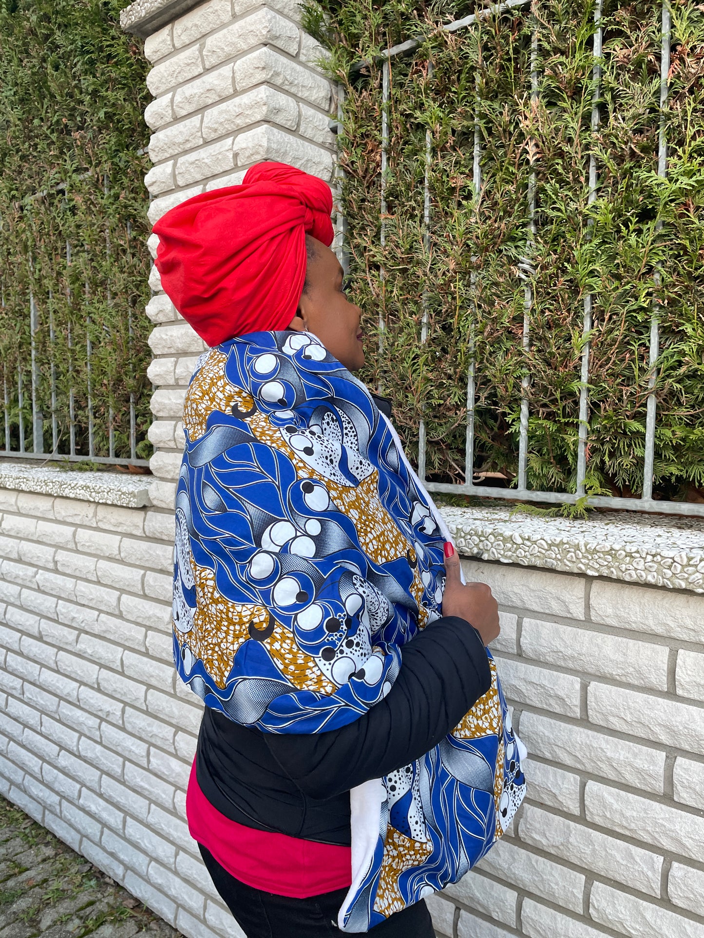 NGOZI AFRICAN print winter scarf for Adults Unisex - White / Blue Ankara